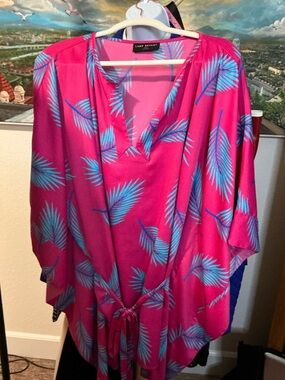 🌴 Lane Bryant Pink & Blue Palm Print V-Neck Tunic | Size 18/20